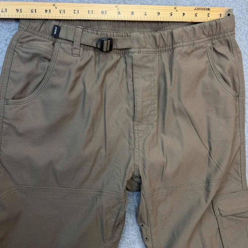 prAna Men Cargo Pants Large Stretch Beige 32x30 Standard Fit Belt Hiking Outdoor